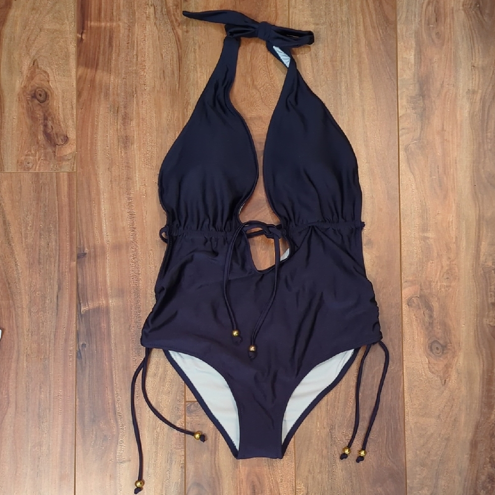 NEW Cupshe Best Wishes Navy Halter One-Piece Swimsuit Size Small
